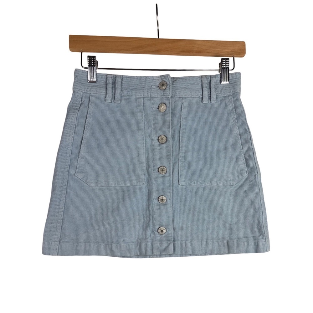 American Eagle Corduroy Hi Rise A Line Button Front Mini Skirt‎ size 00 Blue